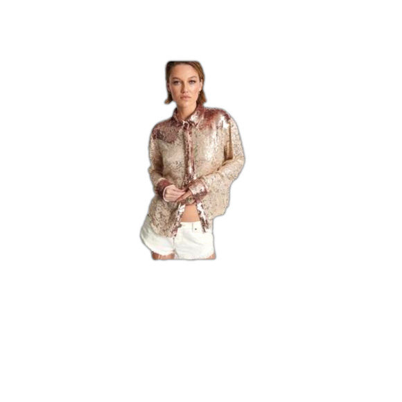 Women’s Rose Gold Sequin Western Shirt, Size Small - Picture 2 of 9
